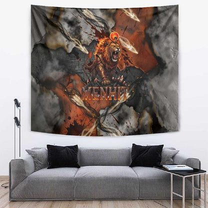 Menhit Egyptian Tapestry Warrior Goddess Fiery Lion Eye Arrows and Blood Battle