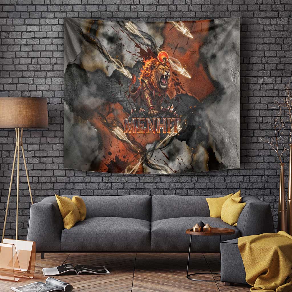 Menhit Egyptian Tapestry Warrior Goddess Fiery Lion Eye Arrows and Blood Battle
