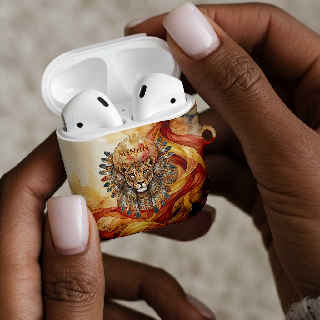 Menhit AirPods Case Lioness Warrior Goddess Uraeus Serpent Fire and Feathers Ancient Egyptian
