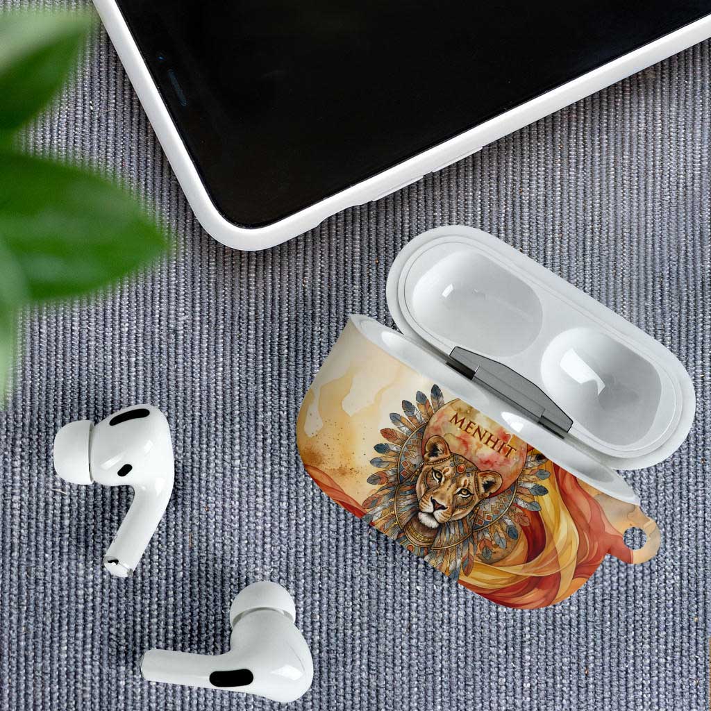 Menhit AirPods Case Lioness Warrior Goddess Uraeus Serpent Fire and Feathers Ancient Egyptian