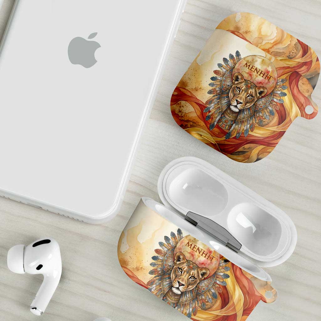 Menhit AirPods Case Lioness Warrior Goddess Uraeus Serpent Fire and Feathers Ancient Egyptian
