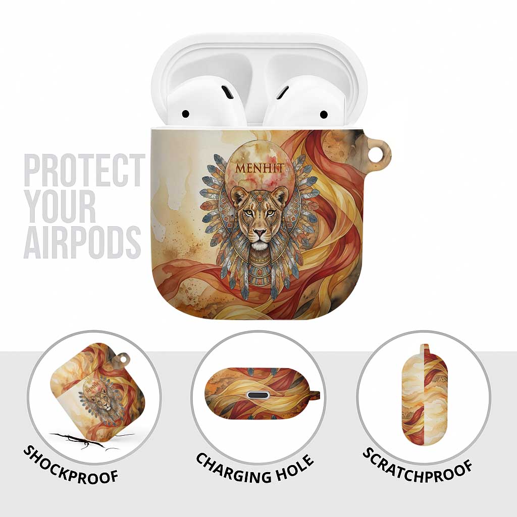 Menhit AirPods Case Lioness Warrior Goddess Uraeus Serpent Fire and Feathers Ancient Egyptian