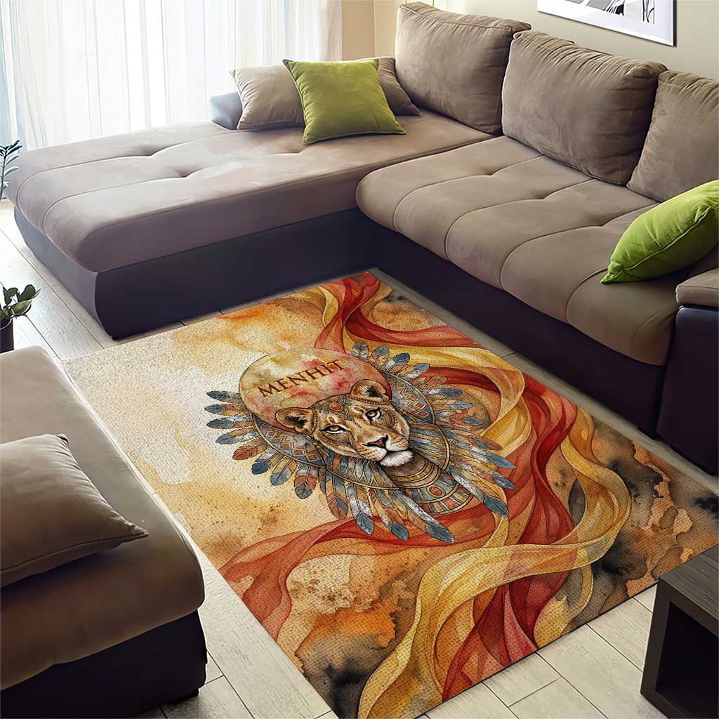 Menhit Area Rug Lioness Warrior Goddess Uraeus Serpent Fire and Feathers Ancient Egyptian