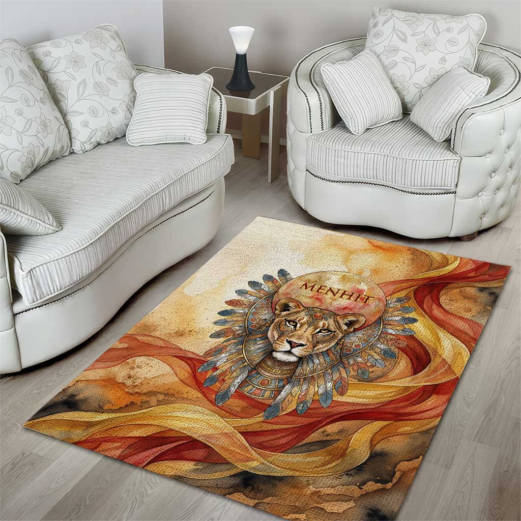Menhit Area Rug Lioness Warrior Goddess Uraeus Serpent Fire and Feathers Ancient Egyptian