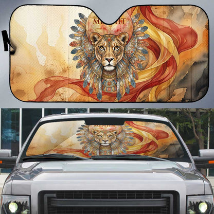 Menhit Auto Sun Shade Lioness Warrior Goddess Uraeus Serpent Fire and Feathers Ancient Egyptian