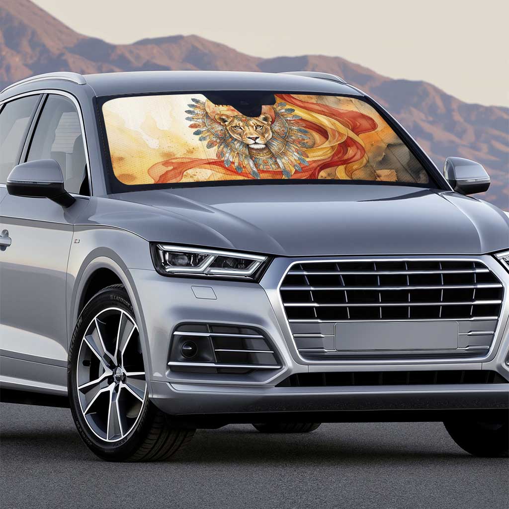 Menhit Auto Sun Shade Lioness Warrior Goddess Uraeus Serpent Fire and Feathers Ancient Egyptian