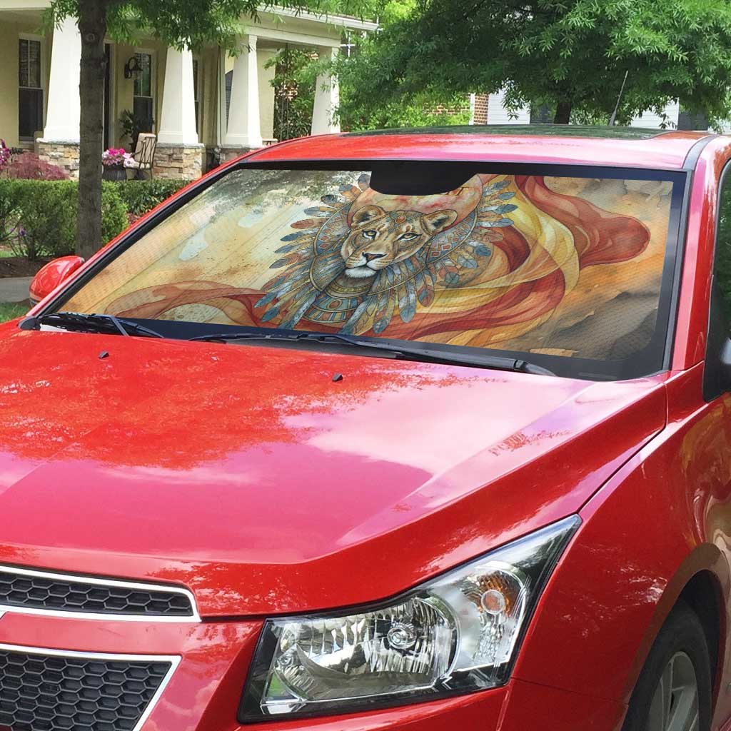 Menhit Auto Sun Shade Lioness Warrior Goddess Uraeus Serpent Fire and Feathers Ancient Egyptian