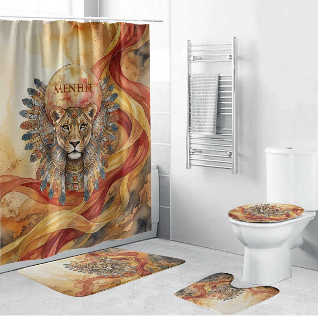 Menhit Bathroom Set Lioness Warrior Goddess Uraeus Serpent Fire and Feathers Ancient Egyptian