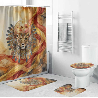 Menhit Bathroom Set Lioness Warrior Goddess Uraeus Serpent Fire and Feathers Ancient Egyptian
