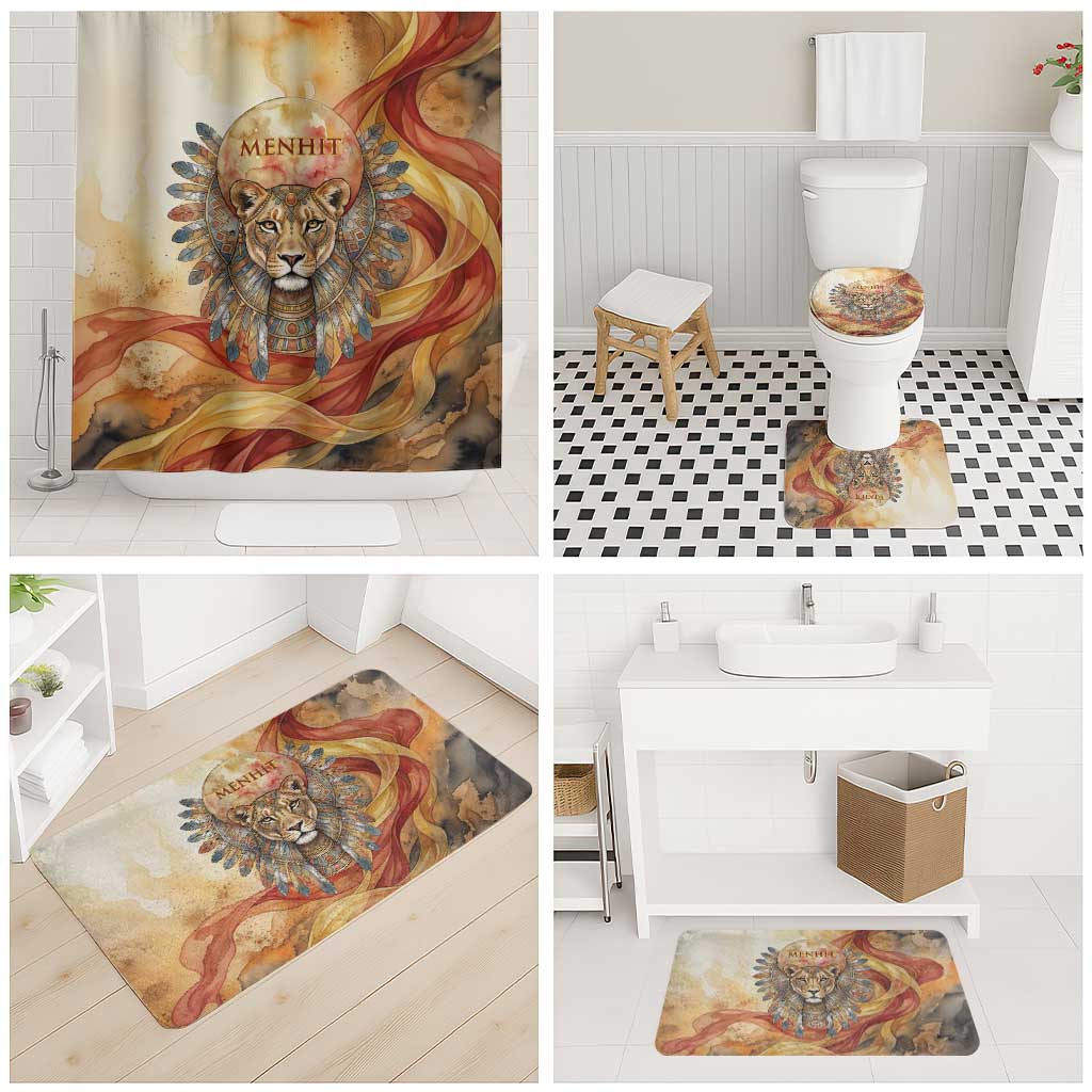 Menhit Bathroom Set Lioness Warrior Goddess Uraeus Serpent Fire and Feathers Ancient Egyptian