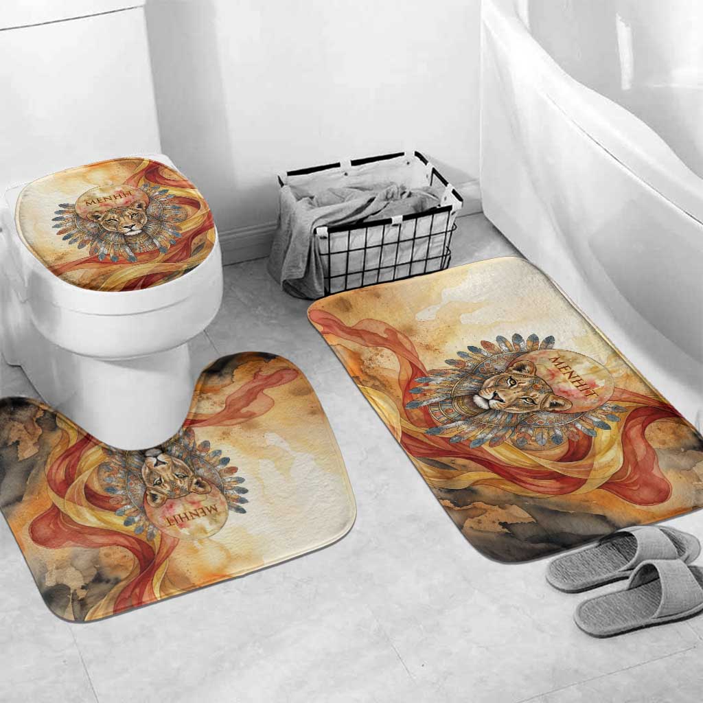 Menhit Bathroom Set Lioness Warrior Goddess Uraeus Serpent Fire and Feathers Ancient Egyptian
