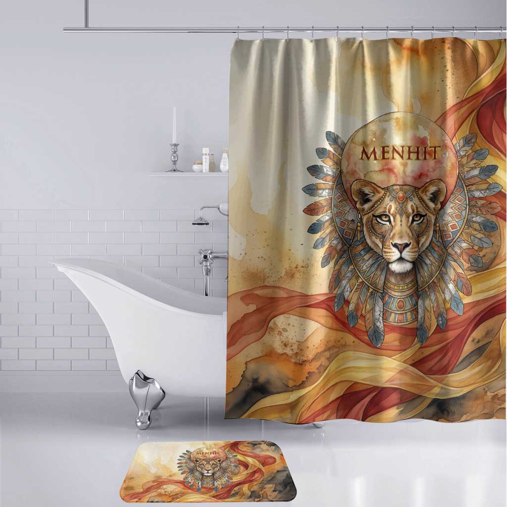 Menhit Bathroom Set Lioness Warrior Goddess Uraeus Serpent Fire and Feathers Ancient Egyptian