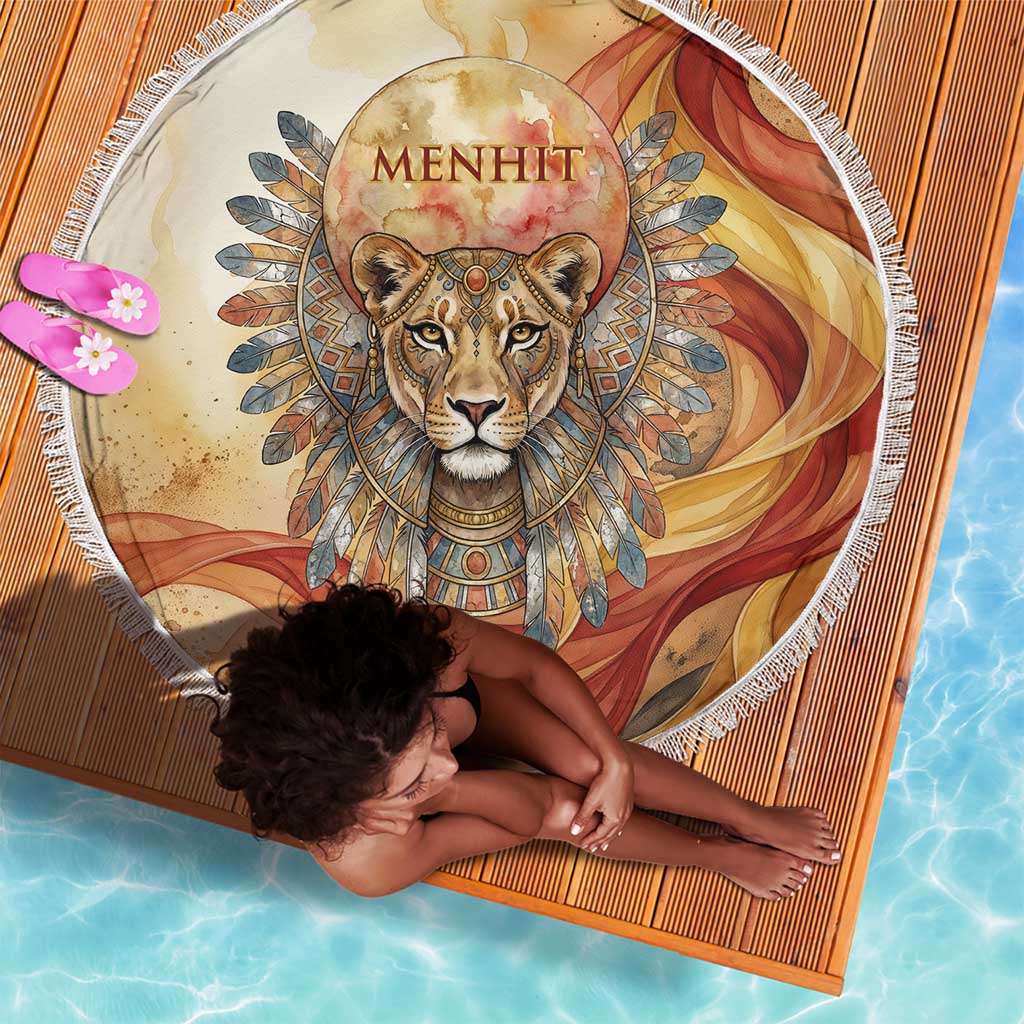 Menhit Beach Blanket Lioness Warrior Goddess Uraeus Serpent Fire and Feathers Ancient Egyptian