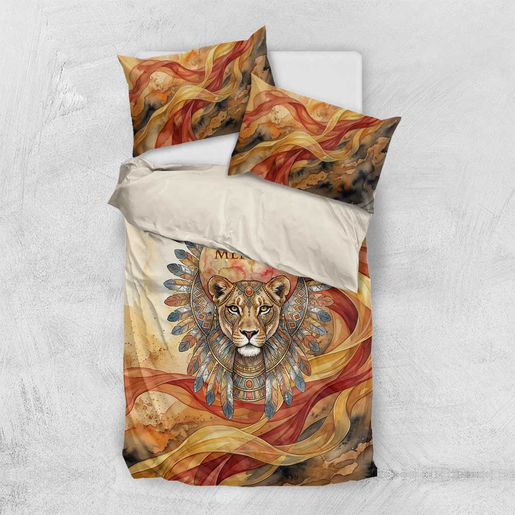 Menhit Bedding Set Lioness Warrior Goddess Uraeus Serpent Fire and Feathers Ancient Egyptian