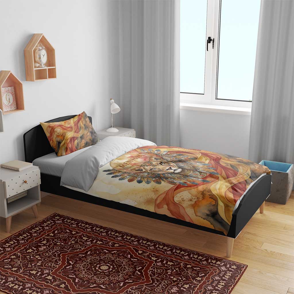 Menhit Bedding Set Lioness Warrior Goddess Uraeus Serpent Fire and Feathers Ancient Egyptian