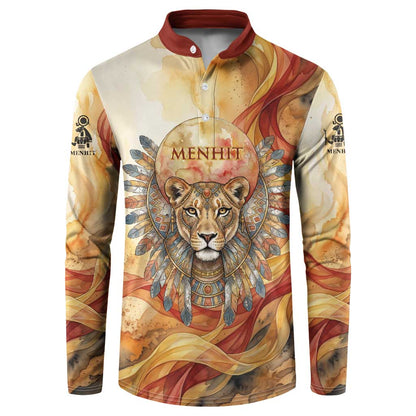 Menhit Button Sweatshirt Lioness Warrior Goddess Uraeus Serpent Fire and Feathers Ancient Egyptian