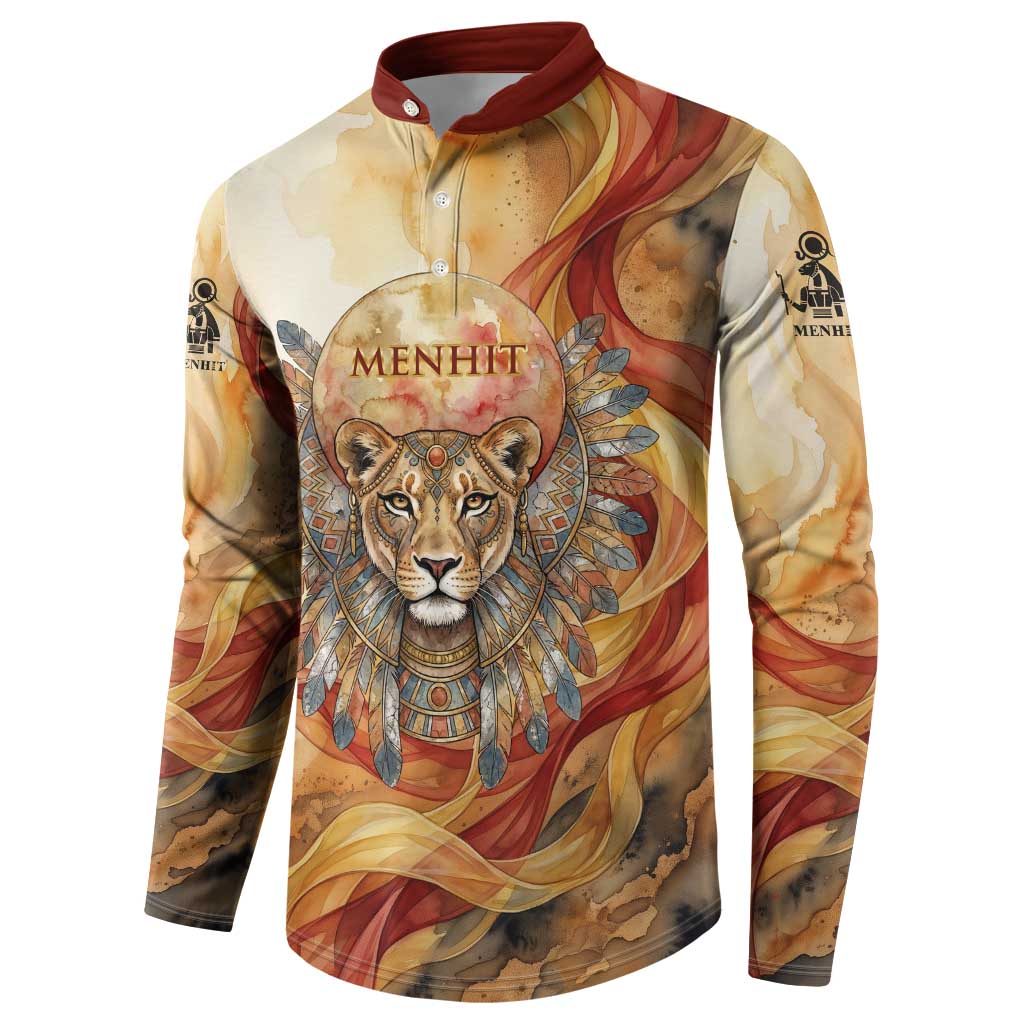 Menhit Button Sweatshirt Lioness Warrior Goddess Uraeus Serpent Fire and Feathers Ancient Egyptian