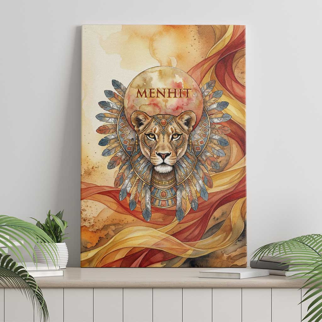 Menhit Canvas Wall Art Lioness Warrior Goddess Uraeus Serpent Fire and Feathers Ancient Egyptian