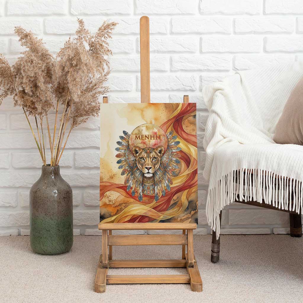 Menhit Canvas Wall Art Lioness Warrior Goddess Uraeus Serpent Fire and Feathers Ancient Egyptian
