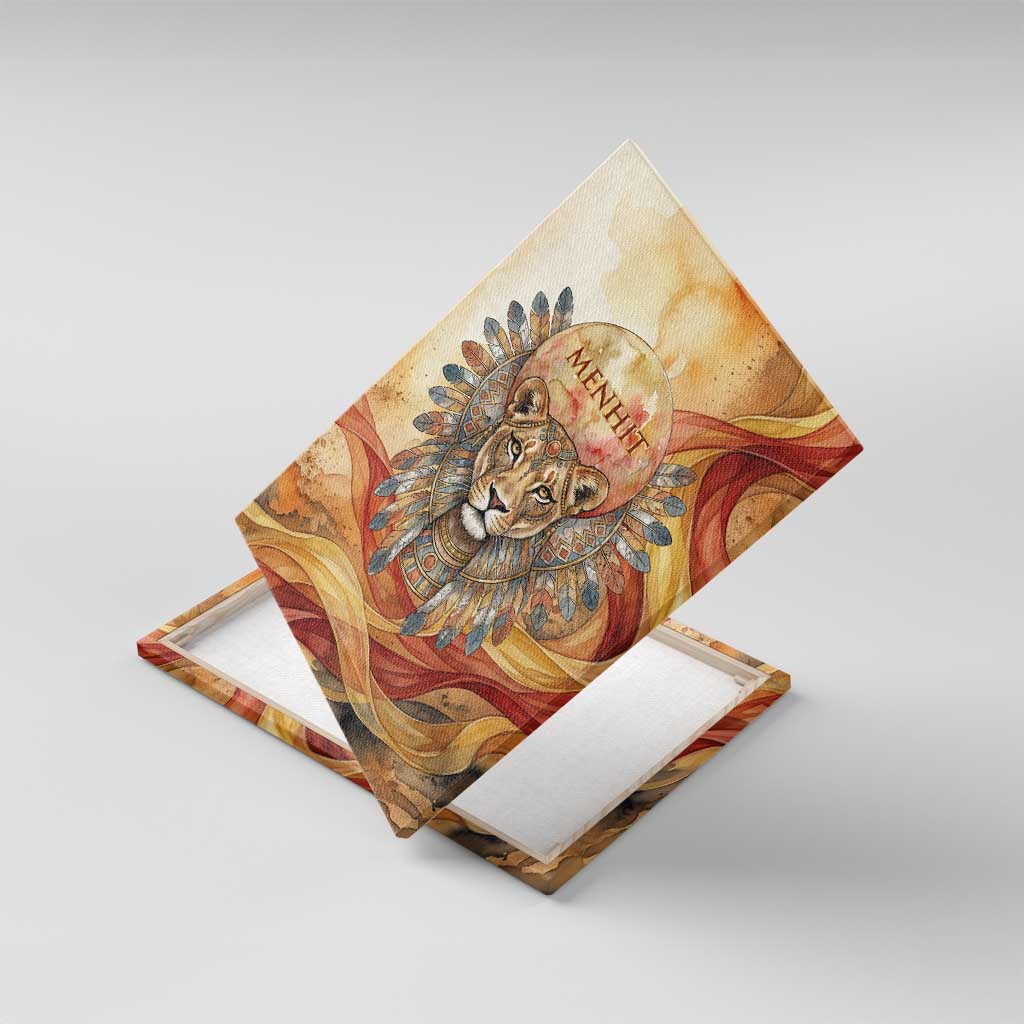 Menhit Canvas Wall Art Lioness Warrior Goddess Uraeus Serpent Fire and Feathers Ancient Egyptian