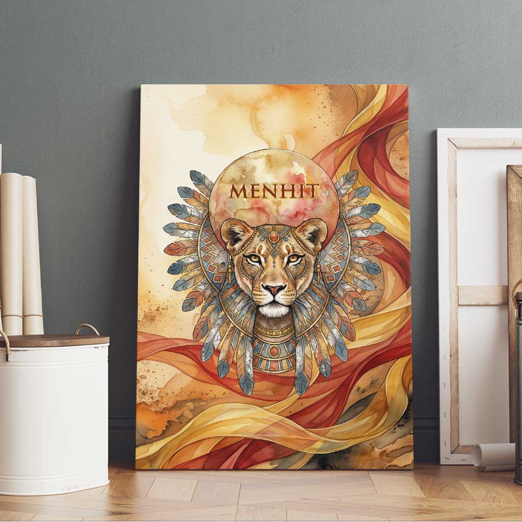 Menhit Canvas Wall Art Lioness Warrior Goddess Uraeus Serpent Fire and Feathers Ancient Egyptian