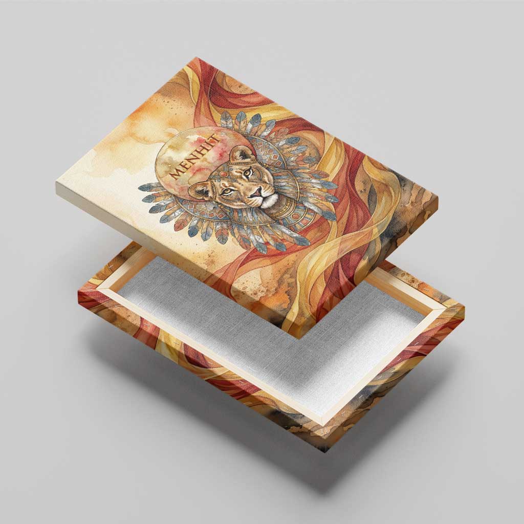 Menhit Canvas Wall Art Lioness Warrior Goddess Uraeus Serpent Fire and Feathers Ancient Egyptian