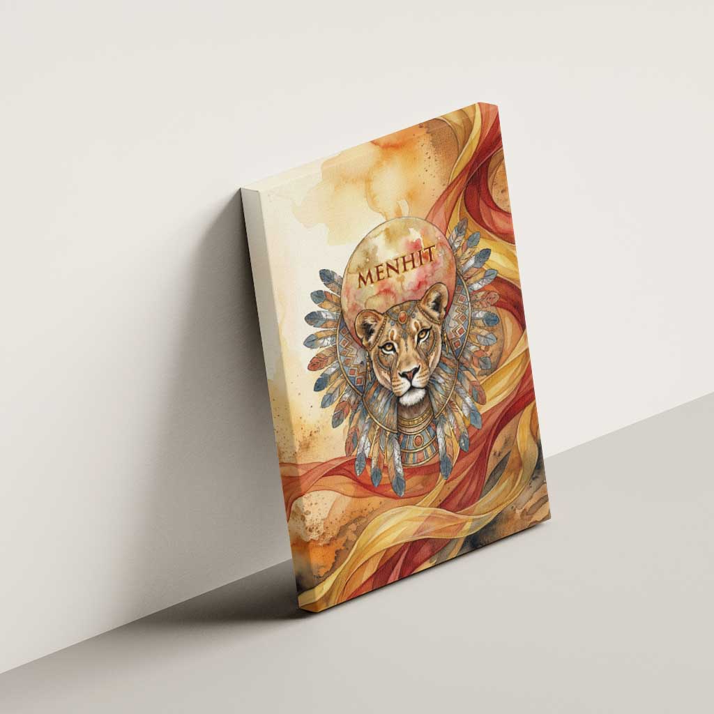Menhit Canvas Wall Art Lioness Warrior Goddess Uraeus Serpent Fire and Feathers Ancient Egyptian