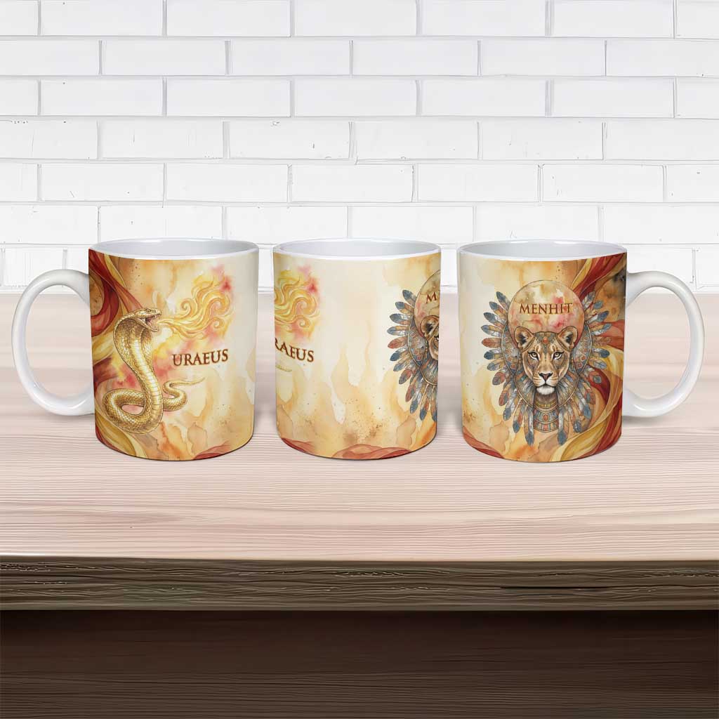 Menhit Ceramic Mug Lioness Warrior Goddess Uraeus Serpent Fire and Feathers Ancient Egyptian