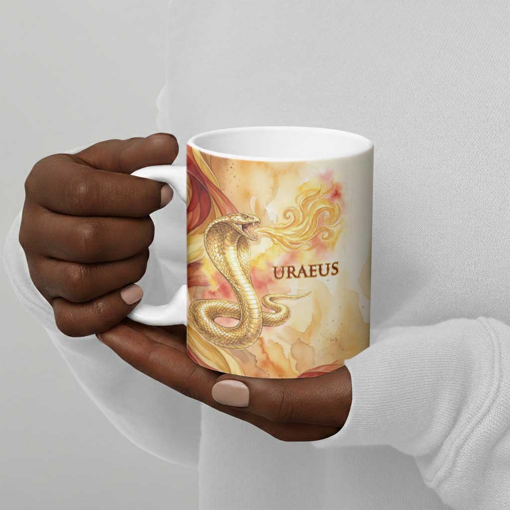 Menhit Ceramic Mug Lioness Warrior Goddess Uraeus Serpent Fire and Feathers Ancient Egyptian