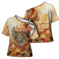 Menhit Cross Shoulder Shirt Lioness Warrior Goddess Uraeus Serpent Fire and Feathers Ancient Egyptian
