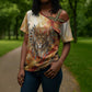 Menhit Cross Shoulder Shirt Lioness Warrior Goddess Uraeus Serpent Fire and Feathers Ancient Egyptian