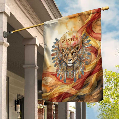 Menhit Garden Flag Lioness Warrior Goddess Uraeus Serpent Fire and Feathers Ancient Egyptian
