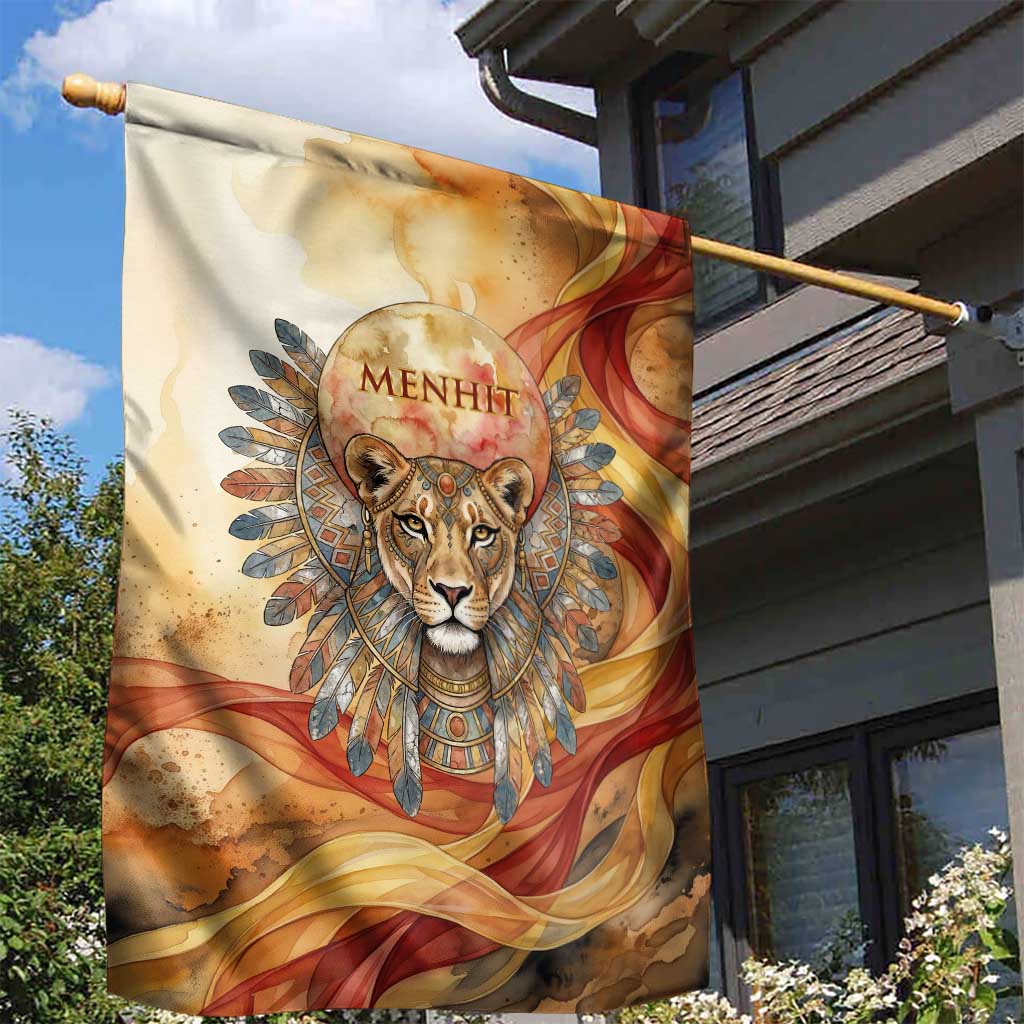 Menhit Garden Flag Lioness Warrior Goddess Uraeus Serpent Fire and Feathers Ancient Egyptian