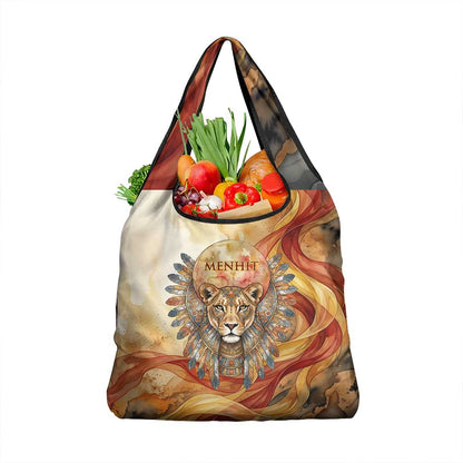 Menhit Grocery Bag Lioness Warrior Goddess Uraeus Serpent Fire and Feathers Ancient Egyptian