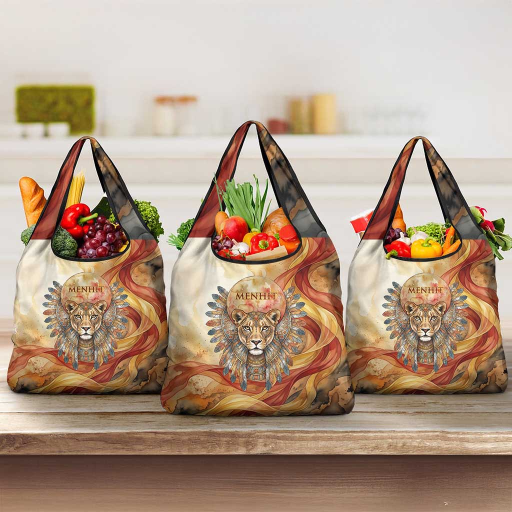 Menhit Grocery Bag Lioness Warrior Goddess Uraeus Serpent Fire and Feathers Ancient Egyptian