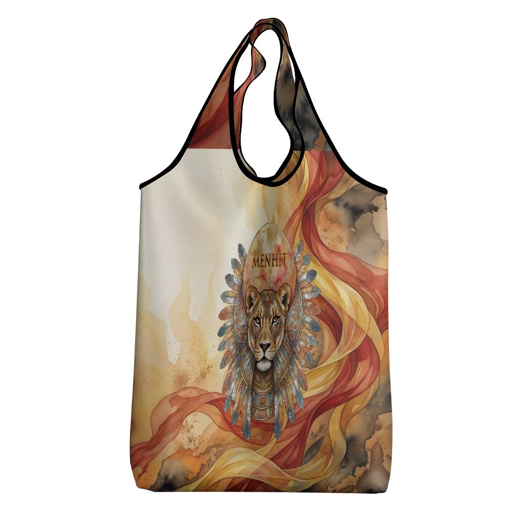 Menhit Grocery Bag Lioness Warrior Goddess Uraeus Serpent Fire and Feathers Ancient Egyptian