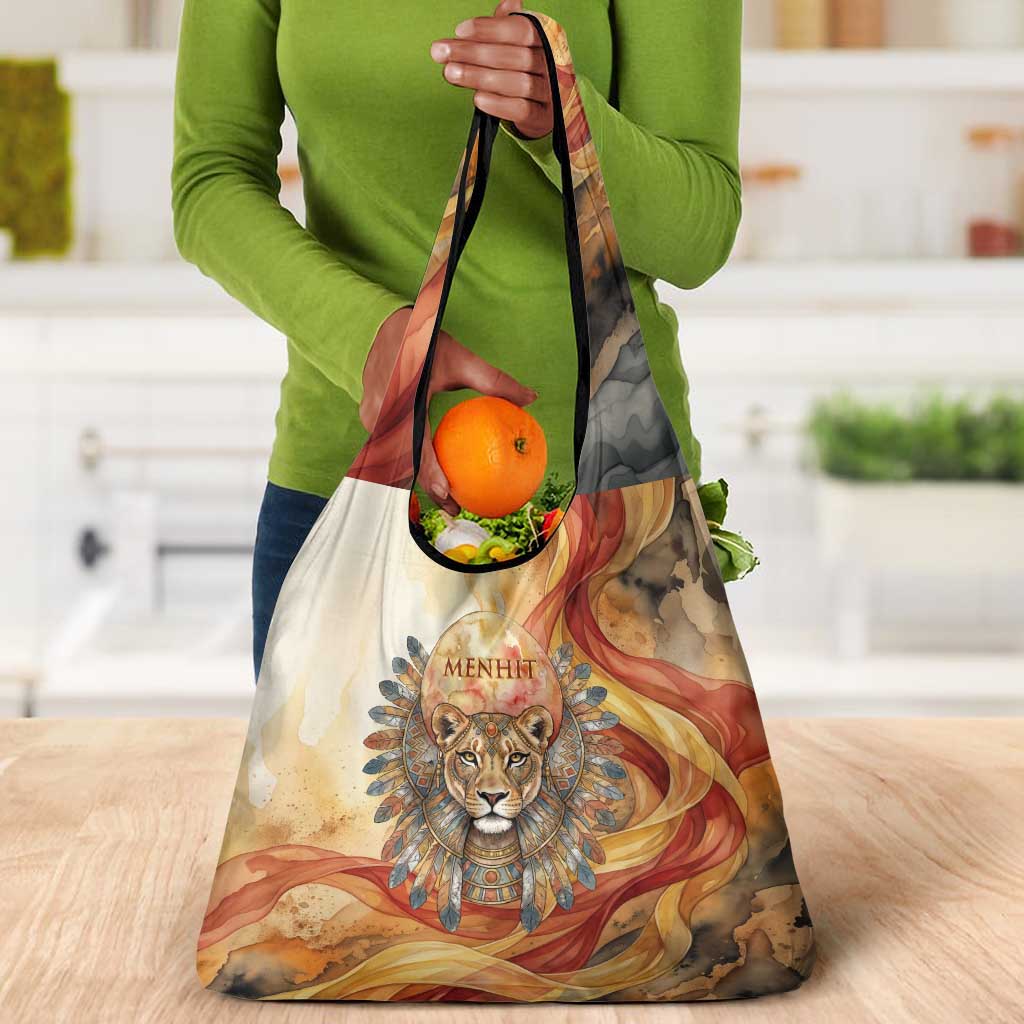 Menhit Grocery Bag Lioness Warrior Goddess Uraeus Serpent Fire and Feathers Ancient Egyptian