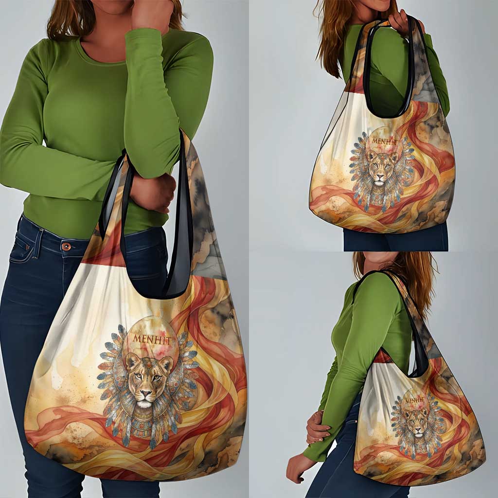 Menhit Grocery Bag Lioness Warrior Goddess Uraeus Serpent Fire and Feathers Ancient Egyptian