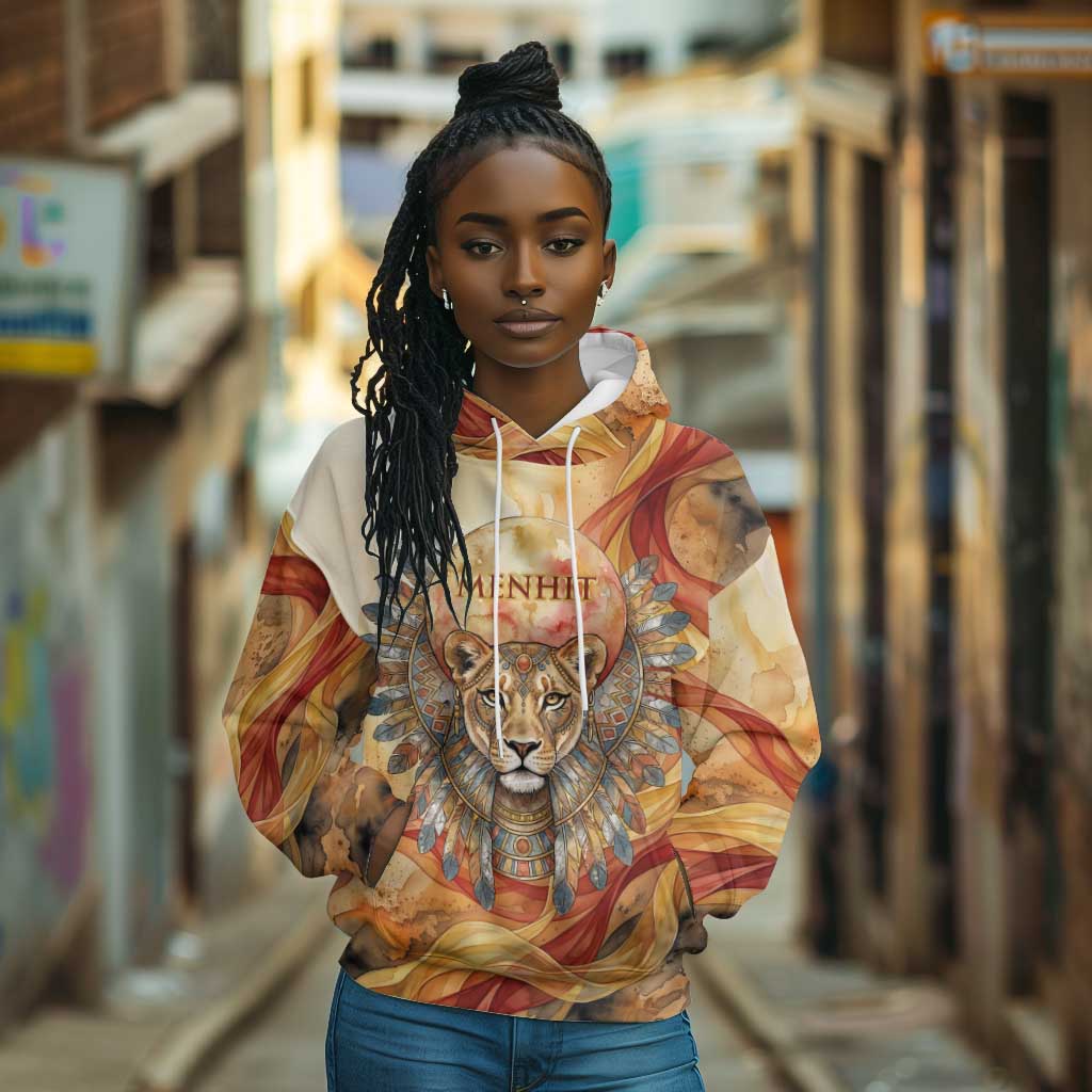 Menhit Hoodie Lioness Warrior Goddess Uraeus Serpent Fire and Feathers Ancient Egyptian