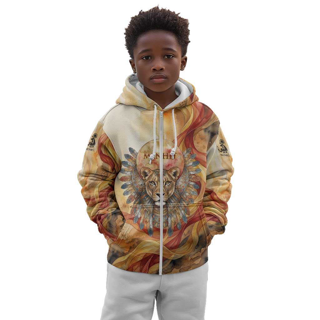 Menhit Kid Hoodie Lioness Warrior Goddess Uraeus Serpent Fire and Feathers Ancient Egyptian