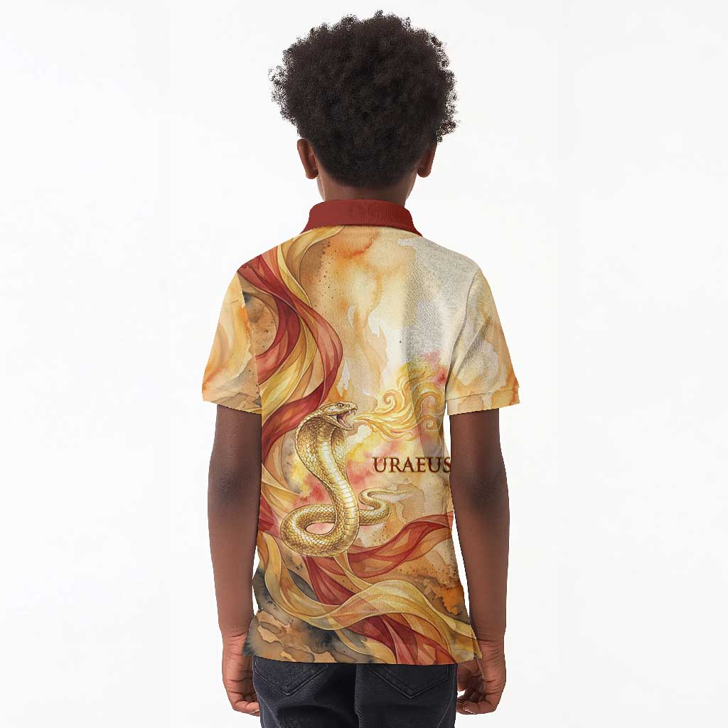 Menhit Kid Polo Shirt Lioness Warrior Goddess Uraeus Serpent Fire and Feathers Ancient Egyptian