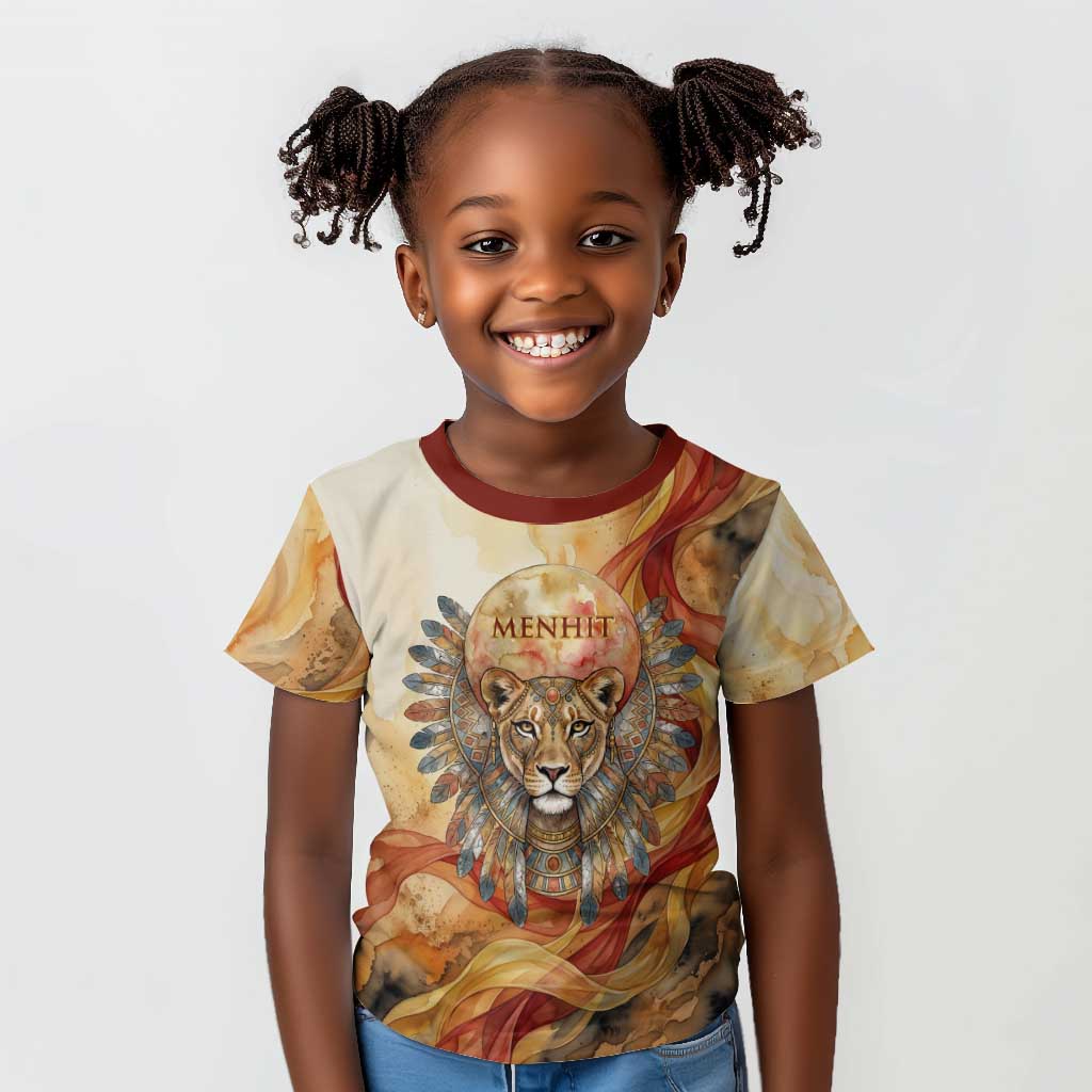 Menhit Kid T shirt Lioness Warrior Goddess Uraeus Serpent Fire and Feathers Ancient Egyptian