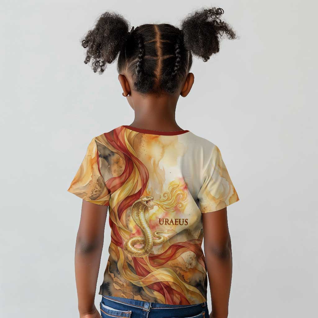 Menhit Kid T shirt Lioness Warrior Goddess Uraeus Serpent Fire and Feathers Ancient Egyptian