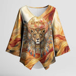 Menhit Kimono Sleeve Blouse Lioness Warrior Goddess Uraeus Serpent Fire and Feathers Ancient Egyptian