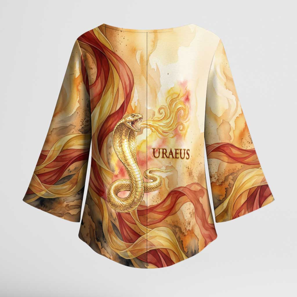 Menhit Kimono Sleeve Blouse Lioness Warrior Goddess Uraeus Serpent Fire and Feathers Ancient Egyptian