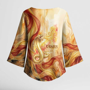 Menhit Kimono Sleeve Blouse Lioness Warrior Goddess Uraeus Serpent Fire and Feathers Ancient Egyptian