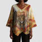Menhit Kimono Sleeve Blouse Lioness Warrior Goddess Uraeus Serpent Fire and Feathers Ancient Egyptian