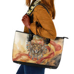 Menhit Leather Tote Bag Lioness Warrior Goddess Uraeus Serpent Fire and Feathers Ancient Egyptian
