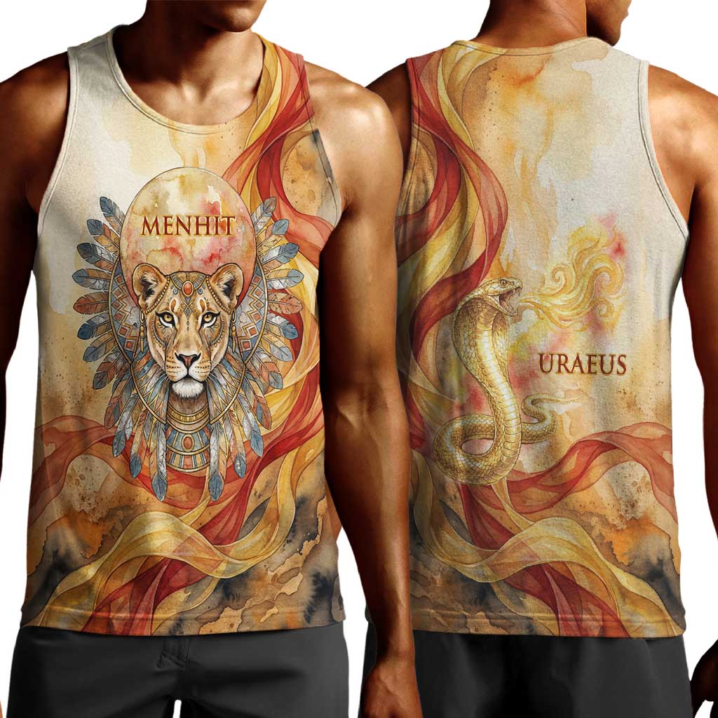 Menhit Men Tank Top Lioness Warrior Goddess Uraeus Serpent Fire and Feathers Ancient Egyptian