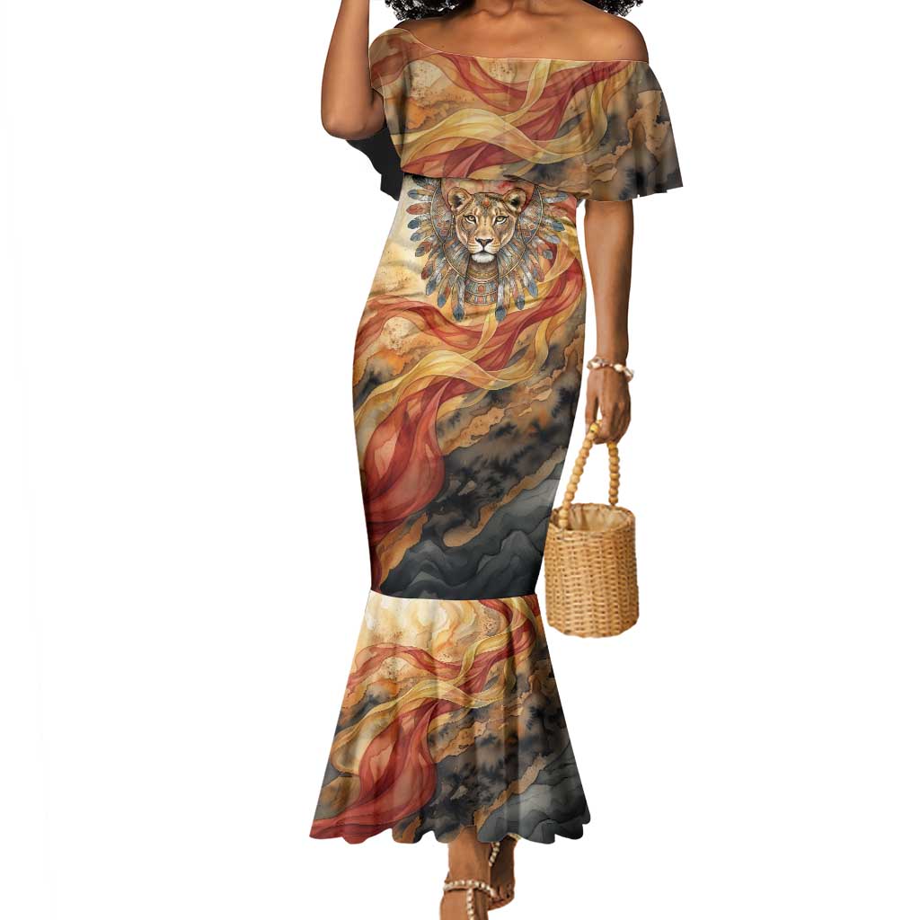 Menhit Mermaid Dress Lioness Warrior Goddess Uraeus Serpent Fire and Feathers Ancient Egyptian